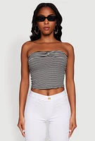 Womens Madden Girl Striped Fold Over Cropped Tube Top, Black, Size L