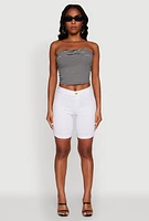 Womens Madden Girl Striped Fold Over Cropped Tube Top, Black, Size S