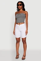Womens Madden Girl Striped Fold Over Cropped Tube Top, Black, Size S