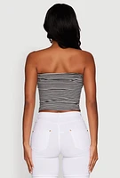 Womens Madden Girl Striped Fold Over Cropped Tube Top, Black, Size S