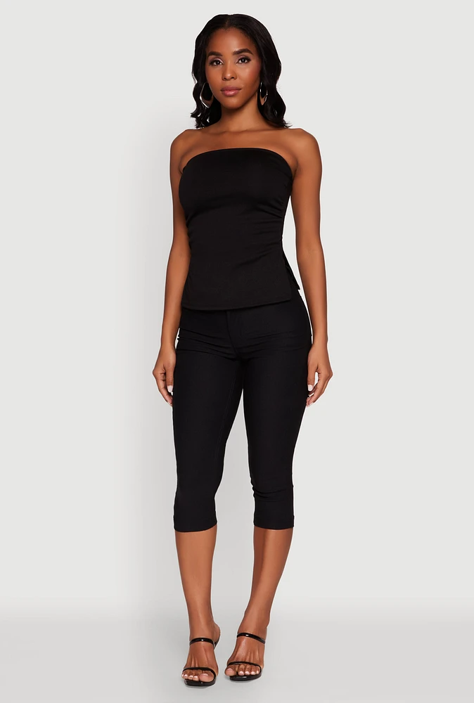Womens Madden Girl Ruched Side Slit Tube Top, Black, Size L