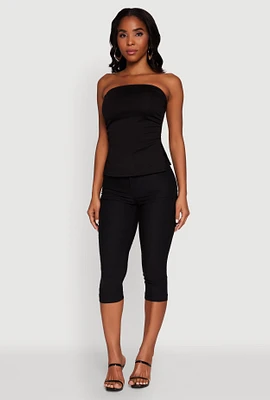 Womens Madden Girl Ruched Side Slit Tube Top, Black, Size L