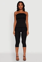 Womens Madden Girl Ruched Side Slit Tube Top, Black, Size L