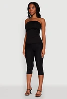 Womens Madden Girl Ruched Side Slit Tube Top, Black, Size L