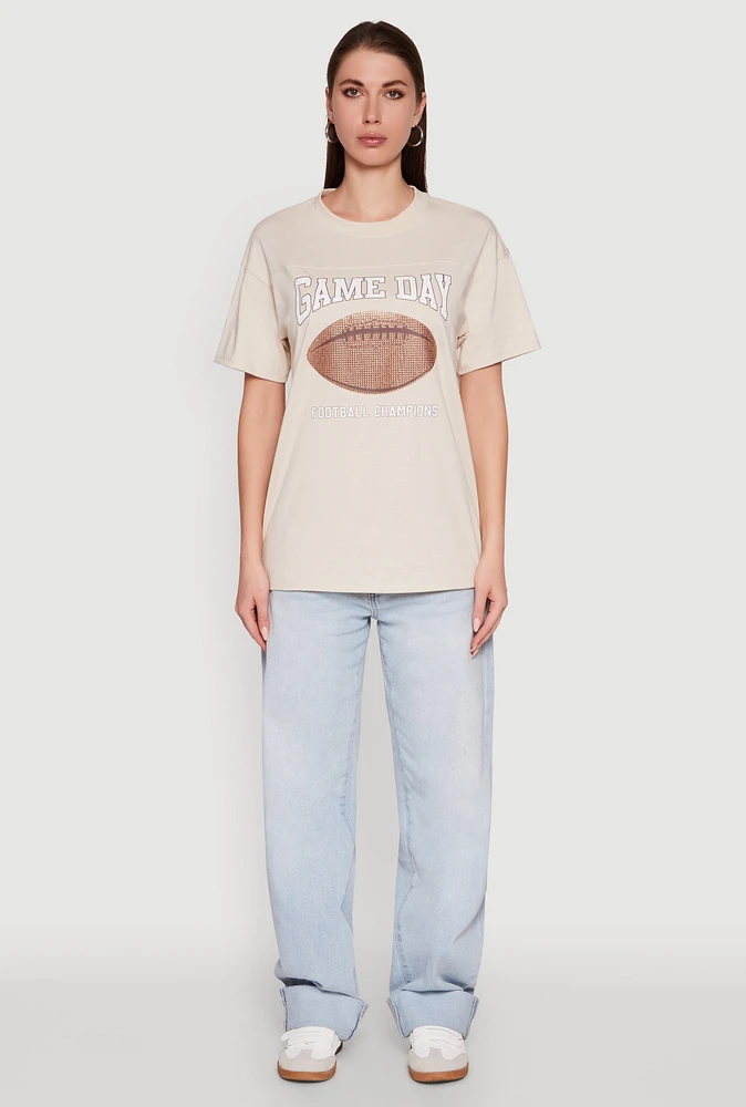 Womens Almost Famous Rhinestone Graphic T-Shirt, Beige, Size XL