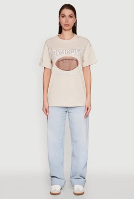 Womens Almost Famous Rhinestone Graphic T-Shirt, Beige, Size XL