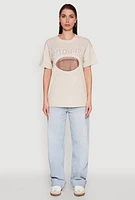 Womens Almost Famous Rhinestone Graphic T-Shirt, Beige, Size XL