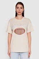 Womens Almost Famous Rhinestone Graphic T-Shirt, Beige, Size XL