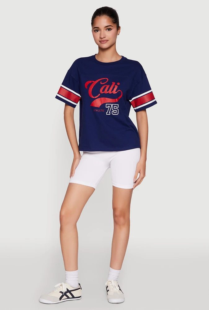 Womens Almost Famous Graphic Varsity T Shirt, Blue, Size M