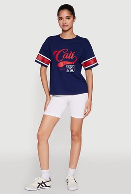 Womens Almost Famous Graphic Varsity T Shirt, Blue, Size M