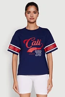 Womens Almost Famous Graphic Varsity T Shirt, Blue, Size M