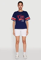 Womens Almost Famous Graphic Varsity T Shirt, Blue, Size M