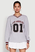 Womens Almost Famous Varsity Graphic Long Sleeve Top, Grey, Size XL