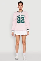 Womens Almost Famous Varsity Graphic Long Sleeve Top, Pink, Size XL