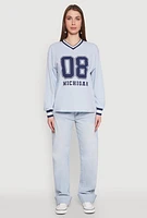 Womens Almost Famous Varsity Graphic Long Sleeve Top, Blue,