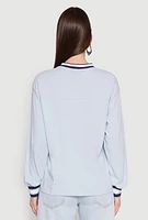 Womens Almost Famous Varsity Graphic Long Sleeve Top, Blue,