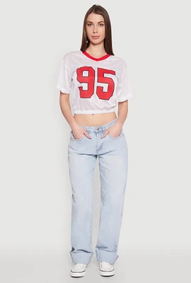 Womens Almost Famous Graphic Jersey Mesh Crop Top, White, Size S