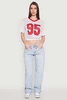 Womens Almost Famous Graphic Jersey Mesh Crop Top, White, Size S