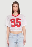 Womens Almost Famous Graphic Jersey Mesh Crop Top, White, Size S