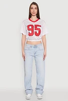 Womens Almost Famous Graphic Jersey Mesh Crop Top, White, Size S