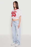 Womens Almost Famous Graphic Jersey Mesh Crop Top, White, Size S