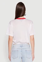 Womens Almost Famous Graphic Jersey Mesh Crop Top, White, Size S