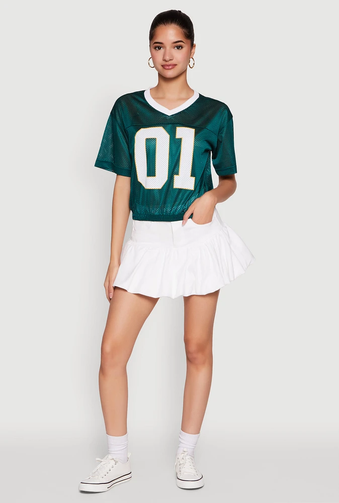 Womens Almost Famous Graphic Jersey Mesh Crop Top, Green, Size XL