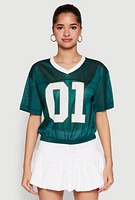 Womens Almost Famous Graphic Jersey Mesh Crop Top, Green, Size L