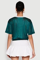 Womens Almost Famous Graphic Jersey Mesh Crop Top, Green, Size XL