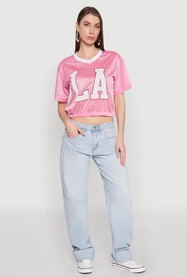 Womens Almost Famous Graphic Jersey Mesh Crop Top, Pink, Size S