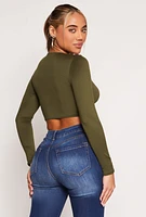 Womens Graphic Double Tie Front Crop Top, Green, Size XL