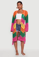 Womens Crochet Chevron Tie Waist Cardigan, Multi, Size M