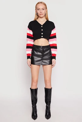 Womens Daisy Striped Sleeve Cropped Cardigan, Black, Size L