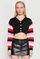 Womens Daisy Striped Sleeve Cropped Cardigan, Black, Size L