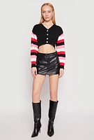 Womens Daisy Striped Sleeve Cropped Cardigan, Black, Size L