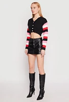 Womens Daisy Striped Sleeve Cropped Cardigan, Black, Size L