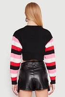 Womens Daisy Striped Sleeve Cropped Cardigan, Black, Size L