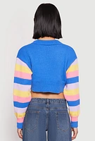 Womens Daisy Striped Sleeve Cropped Cardigan, Blue, Size L