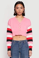Womens Daisy Striped Sleeve Cropped Cardigan, Pink,