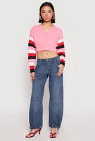 Womens Daisy Striped Sleeve Cropped Cardigan, Pink,