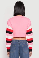 Womens Daisy Striped Sleeve Cropped Cardigan, Pink,