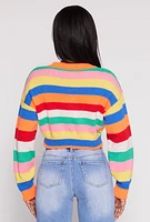 Womens Daisy Striped Brushed Knit Cropped Sweater, Multi, Size M