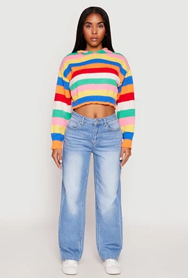 Womens Daisy Striped Cropped Hooded Sweater, Multi, Size S