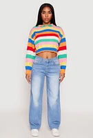 Womens Daisy Striped Cropped Hooded Sweater, Multi, Size S