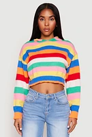 Womens Daisy Striped Cropped Hooded Sweater, Multi, Size S
