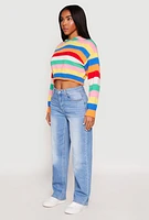 Womens Daisy Striped Cropped Hooded Sweater, Multi, Size M