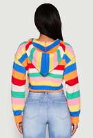 Womens Daisy Striped Cropped Hooded Sweater, Multi, Size M