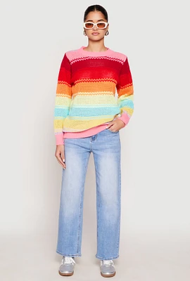 Womens Daisy Crochet Chevron Striped Sweater, Multi, Size L
