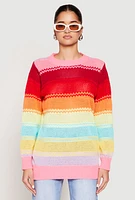 Womens Daisy Crochet Chevron Striped Sweater, Multi, Size L