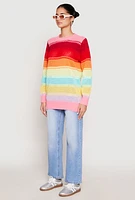 Womens Daisy Crochet Chevron Striped Sweater, Multi, Size L